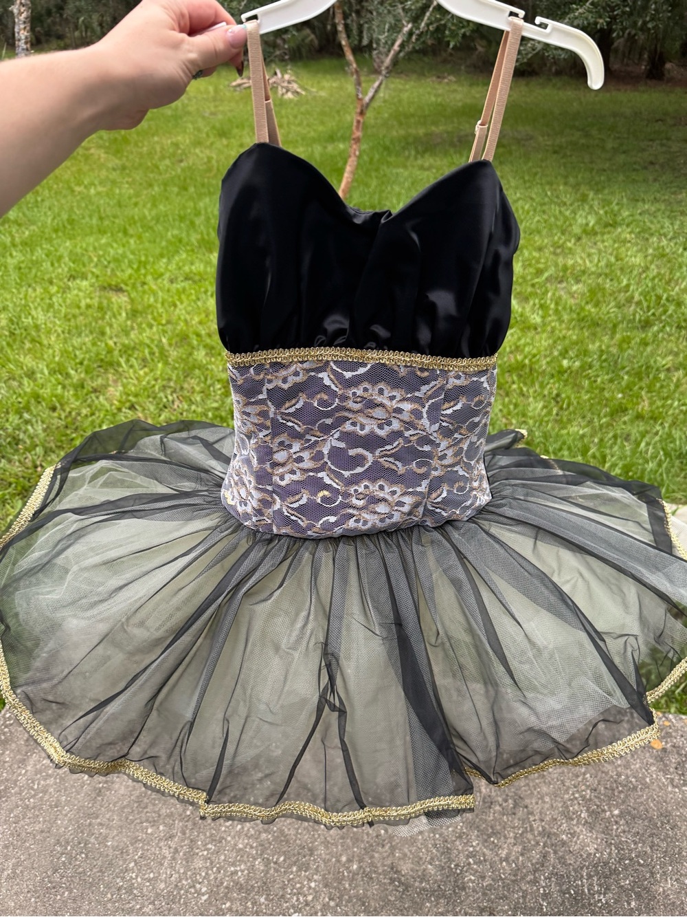 Black and Gold Ballet Tutu Dress with Lace Waist